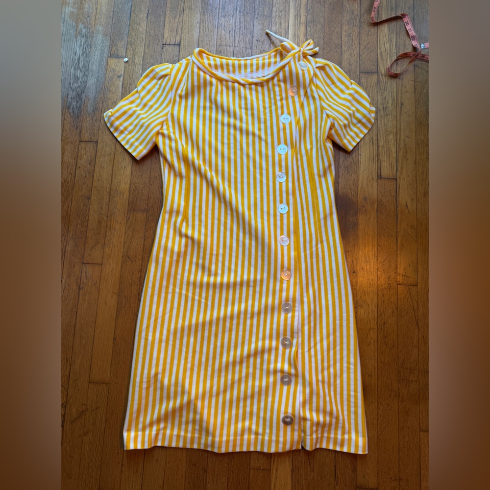 60s Vintage Yellow and White Striped Dress - Picture 5 of 10
